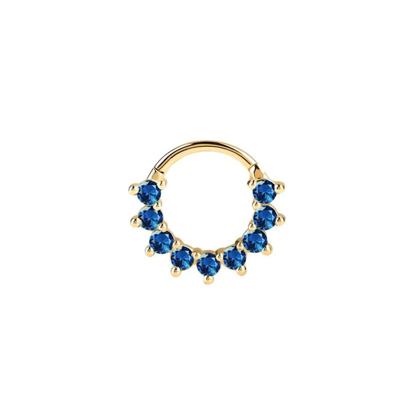 Blue Sapphires Hinged Seam Ring Hoop Septum Clicker Daith Helix Conch Rook Hoop 14k Solid Gold