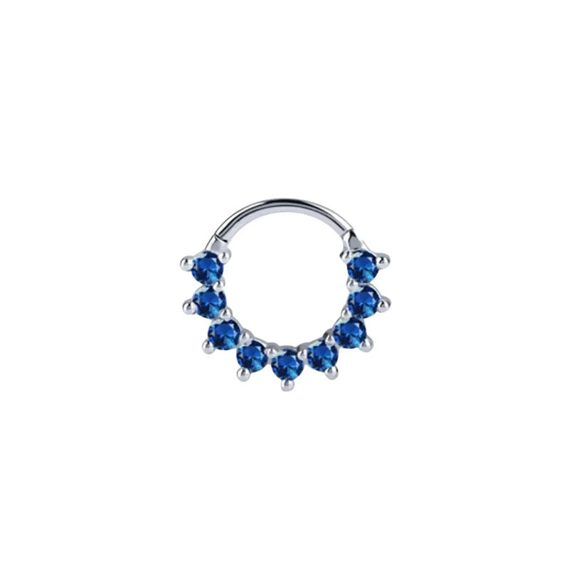 Blue Sapphires Hinged Seam Ring Hoop Septum Clicker Daith Helix Conch Rook Hoop 14k Solid Gold