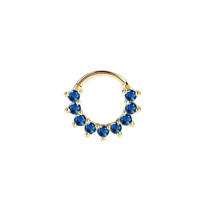 Blue Sapphires Hinged Seam Ring Hoop Septum Clicker Daith Helix Conch Rook Hoop 14k Solid Gold