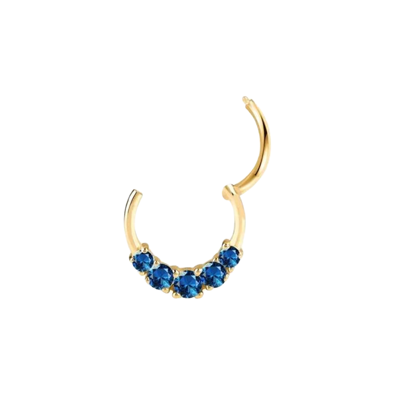 Blue Sephaire Graduation Hinged Hoop Ring Septum Clicker Daith Helix Conch Rook Hoop With 14k Gold
