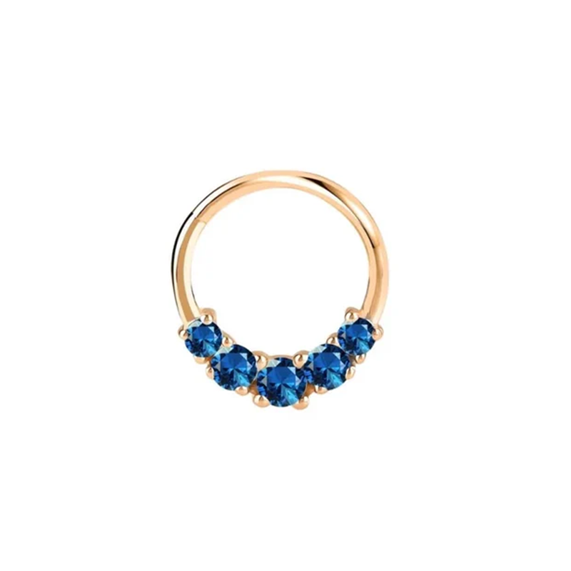 Blue Sephaire Graduation Hinged Hoop Ring Septum Clicker Daith Helix Conch Rook Hoop With 14k Gold