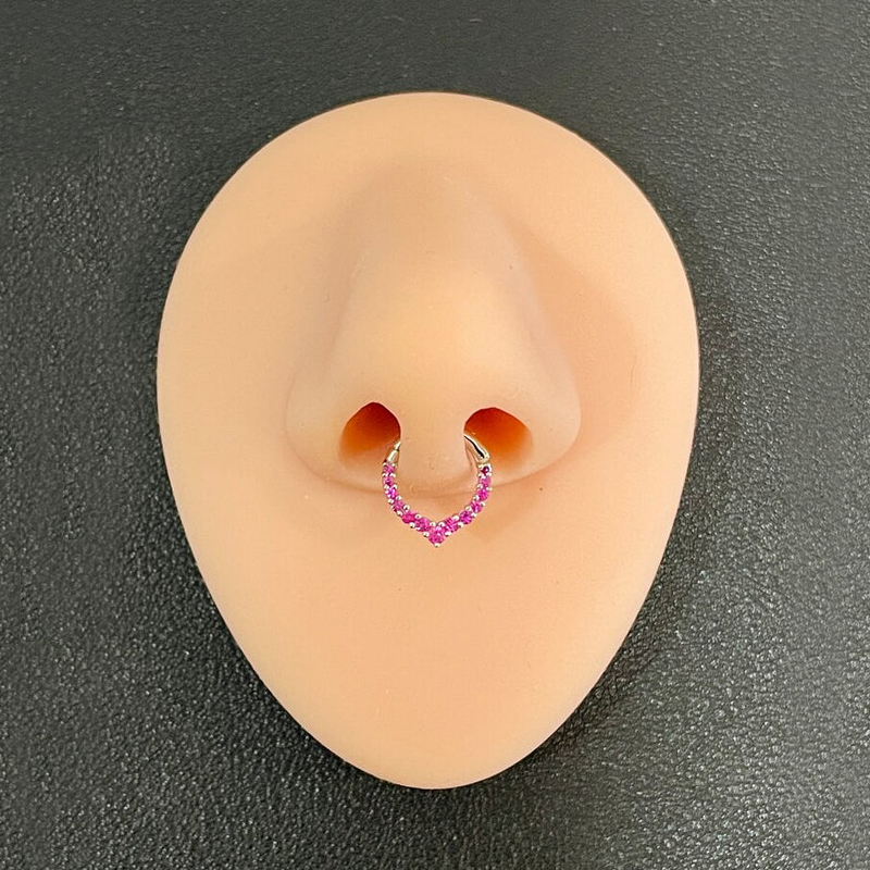 Chevron Rook and Septum Clicker Daith Hoop Pink Sapphires 14k Gold Helix Ring