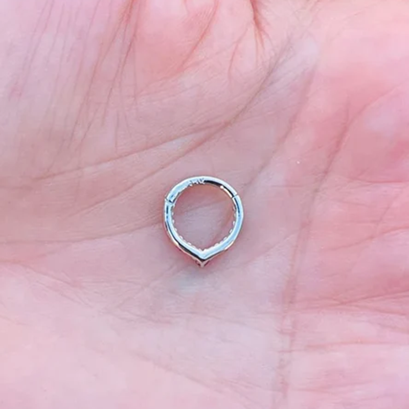 Chevron Rook and Septum Clicker Daith Hoop Pink Sapphires 14k Gold Helix Ring