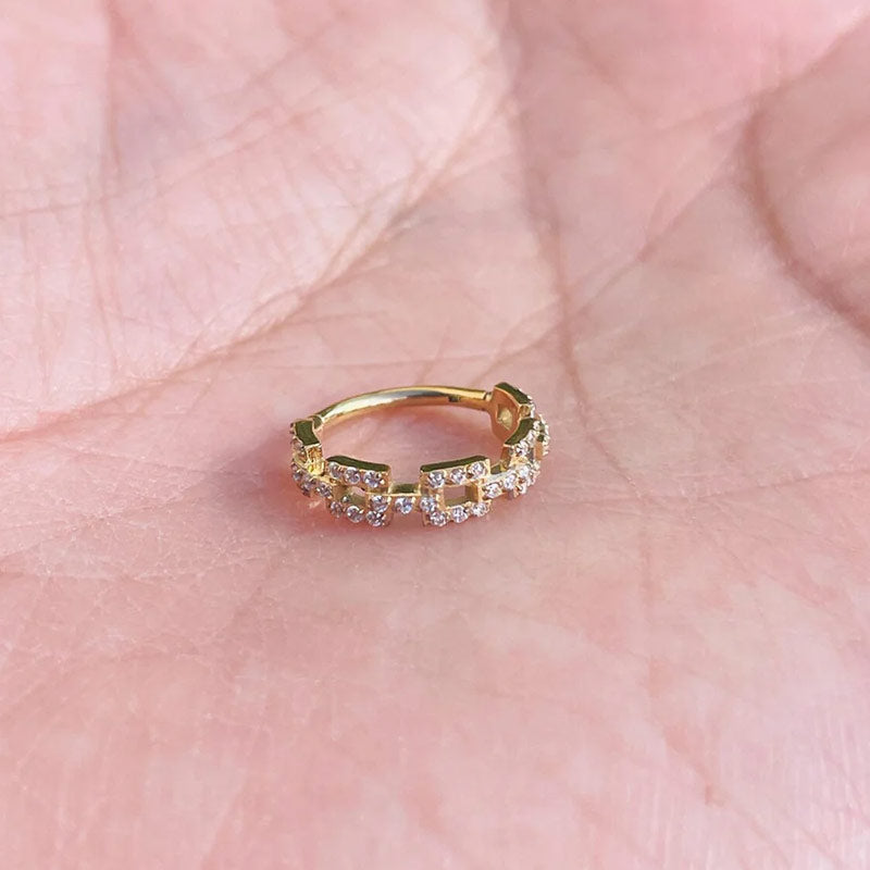Cuban Link Chain Diamonds Nose Ring Clicker Rook Daith Hoop With 14k Gold Septum Ring