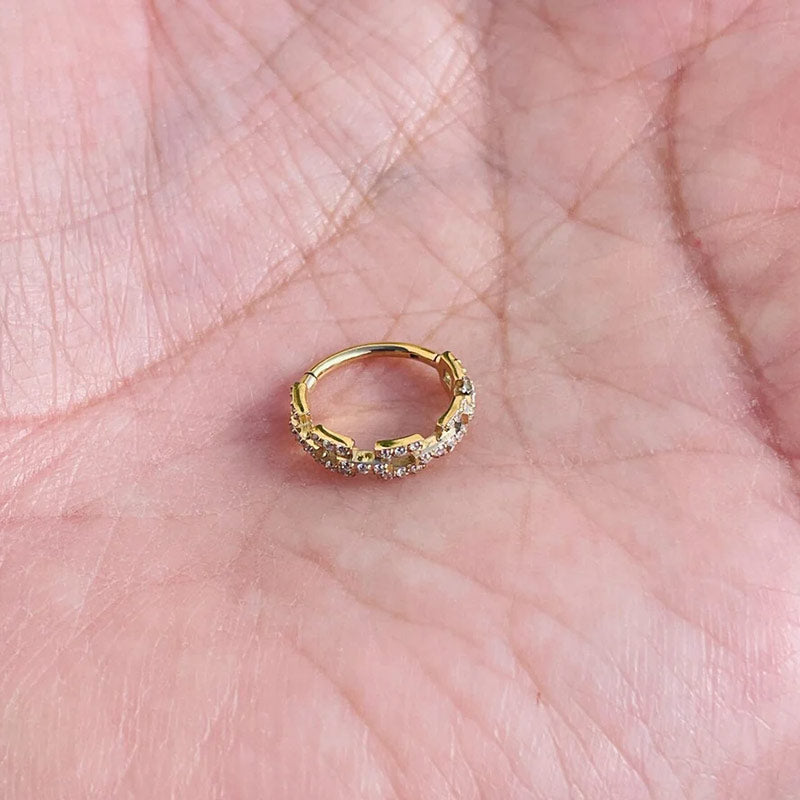 Cuban Link Chain Diamonds Nose Ring Clicker Rook Daith Hoop With 14k Gold Septum Ring