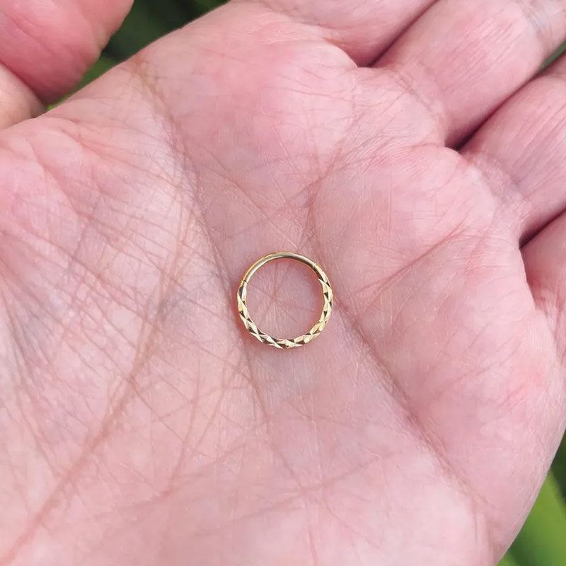 Diamond Cuts Cartlige Helix Rook Septum Ring Clicker Conch Daith Hoop 14k Solid Gold