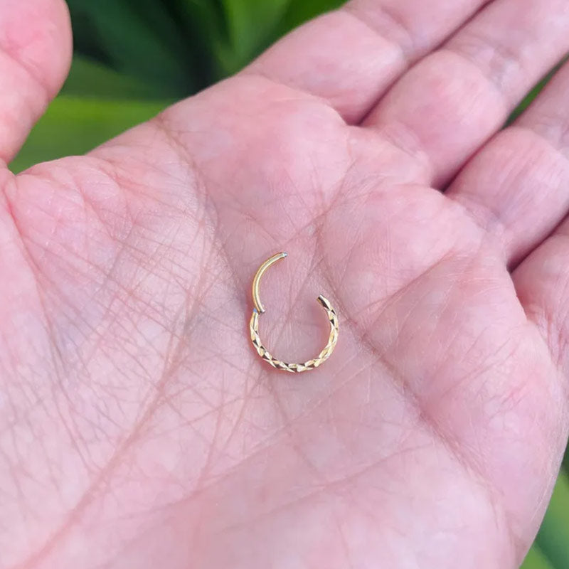Diamond Cuts Cartlige Helix Rook Septum Ring Clicker Conch Daith Hoop 14k Solid Gold