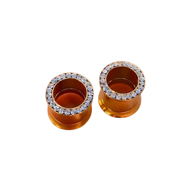 Double Flared 14k Solid Gold Ear Plugs Gauges Flesh Tunnels With Genuine Diamonds