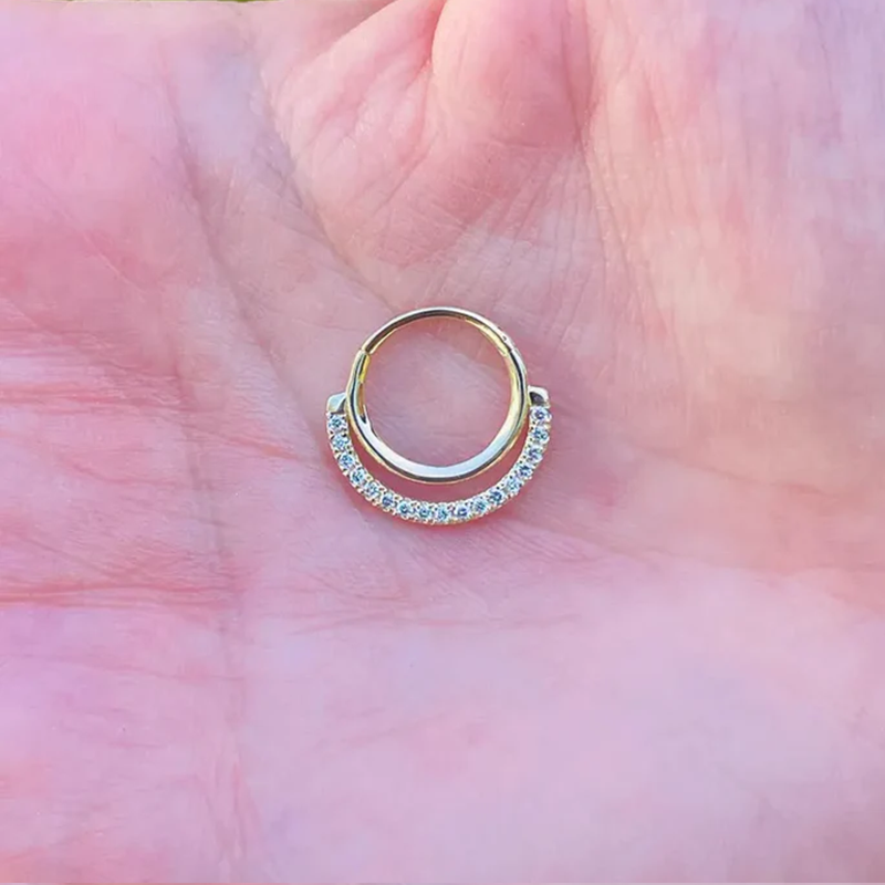 Double Hoop Nose Jewelry Septum Clicker With Natural Diamonds 14k Solid Gold