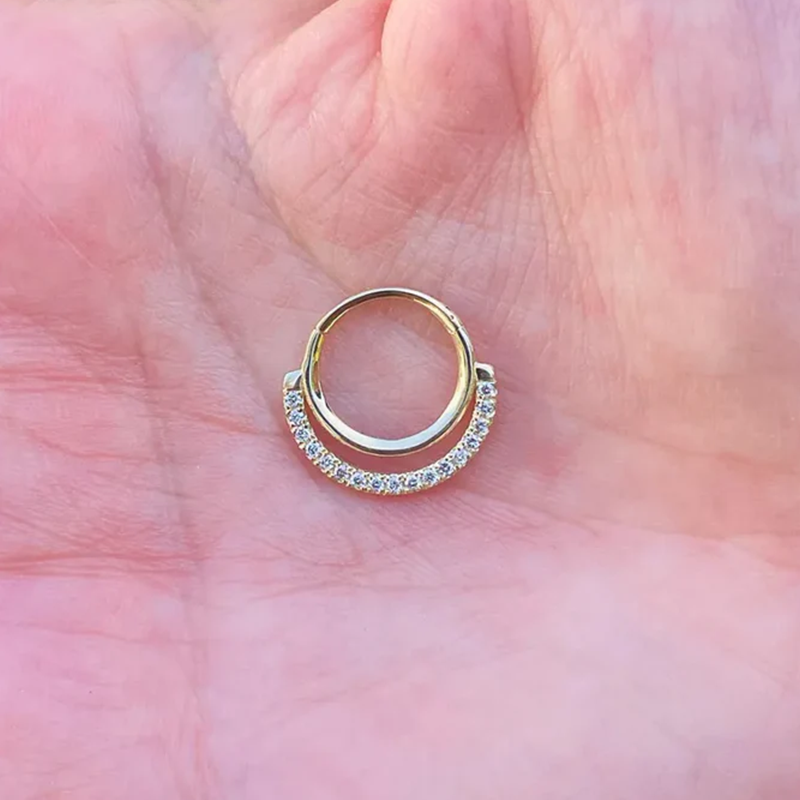 Double Hoop Nose Jewelry Septum Clicker With Natural Diamonds 14k Solid Gold