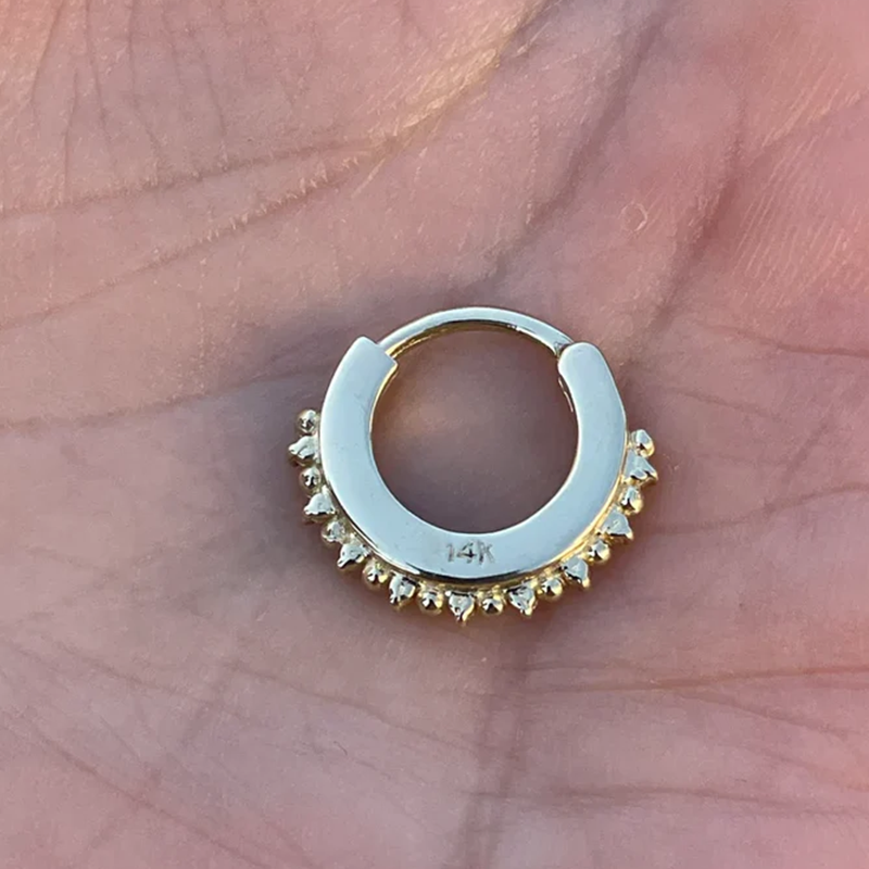 Double Row Black Diamonds Hinged Nose Jewelry Septum Ear Clicker 14k Solid Gold Daith and Conch Piercing