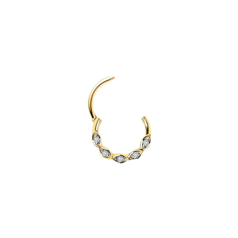 Eye Style Hinged Hoop Ring Septum Clicker Daith Helix Conch Rook Hoop Natural Dimaonds 14k Gold