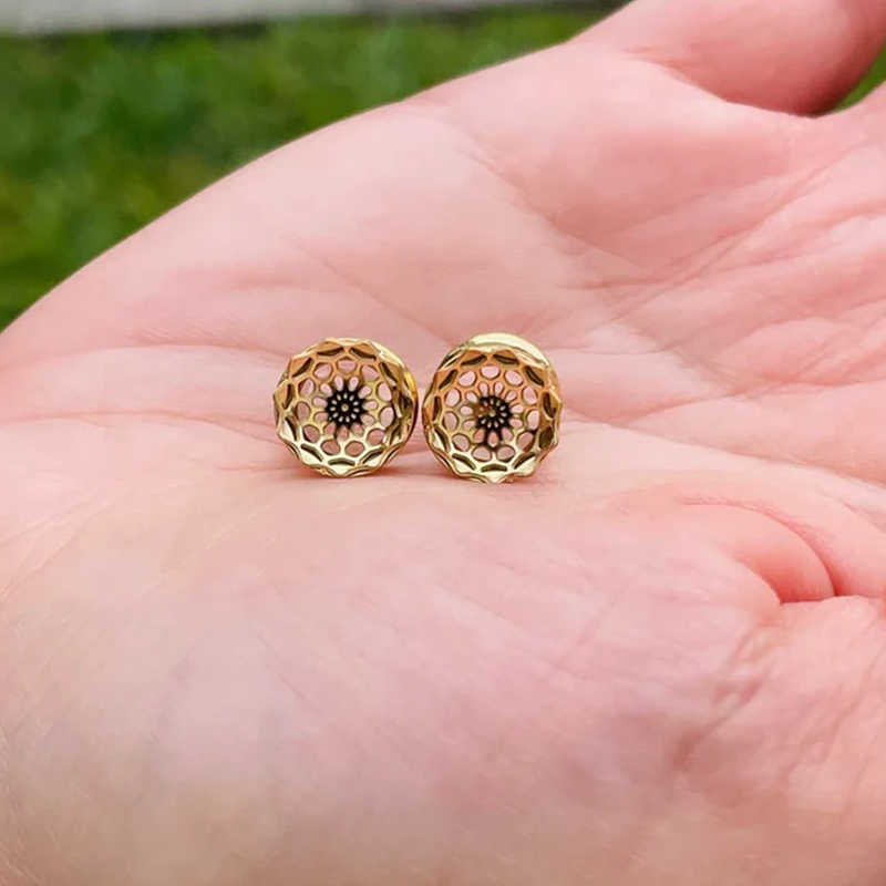 Flower Double Flared 14k Solid Gold Tunnel Ear Gauges Flesh Tunnles