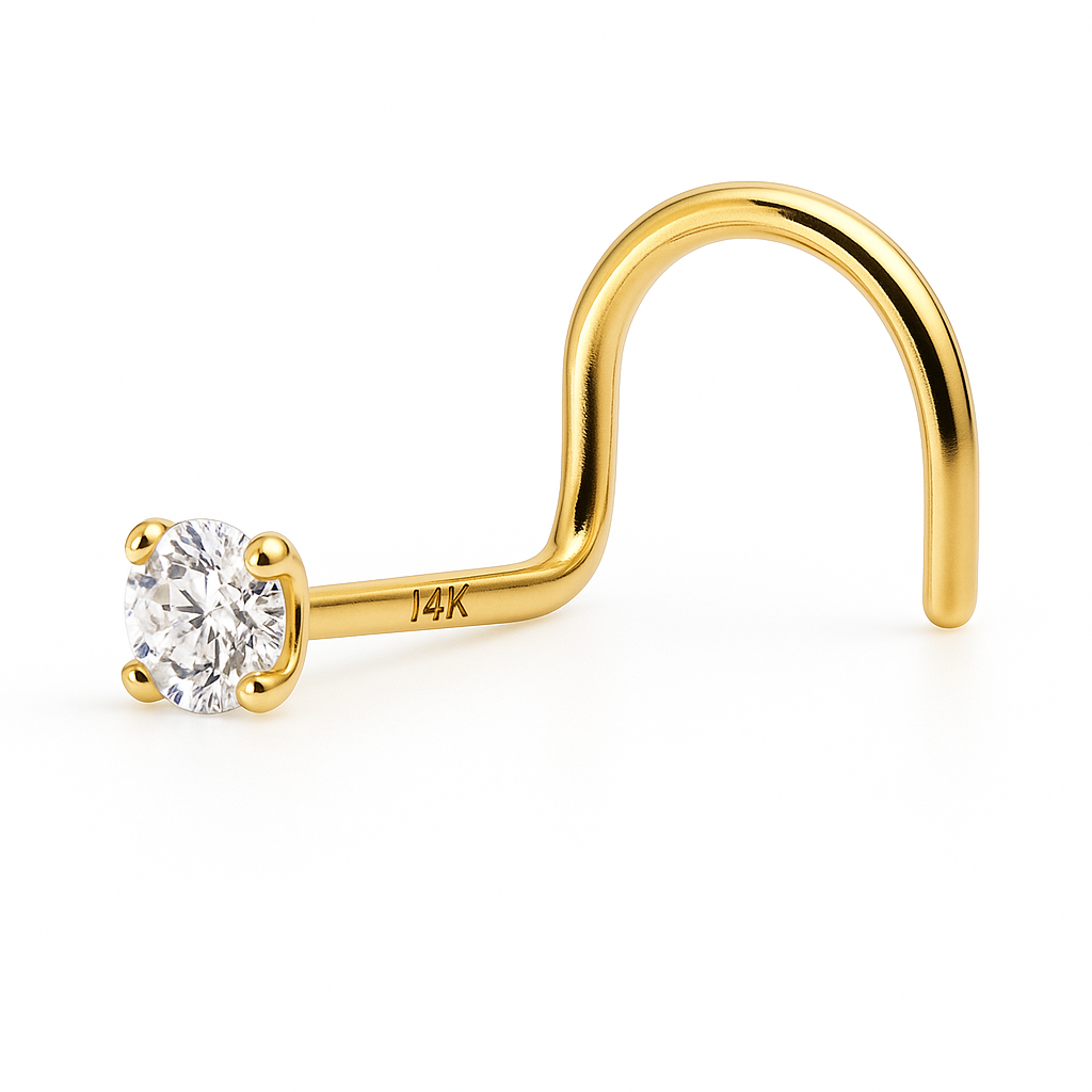 Nose Ring Screw 20g 1.5mm-3mm Round Natural Diamond 14K Solid Yellow Gold