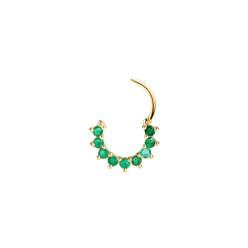 Green Emeralds Hinged Hoop Ring Septum Clicker Daith Helix Conch Rook Hoop With 14k Gold