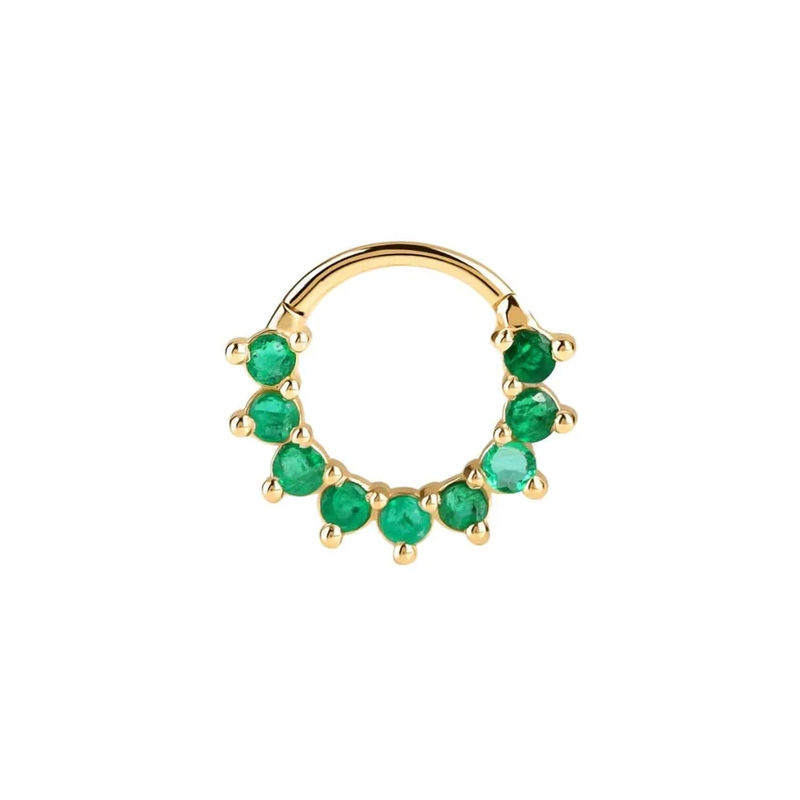 Green Emeralds Hinged Hoop Ring Septum Clicker Daith Helix Conch Rook Hoop With 14k Gold