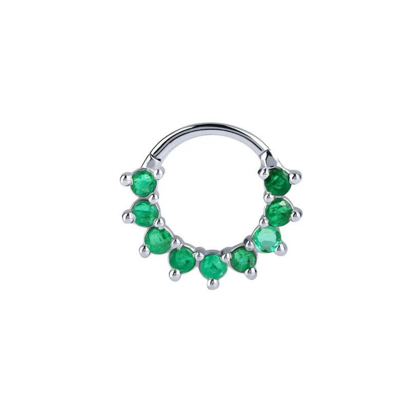 Green Emeralds Hinged Hoop Ring Septum Clicker Daith Helix Conch Rook Hoop With 14k Gold