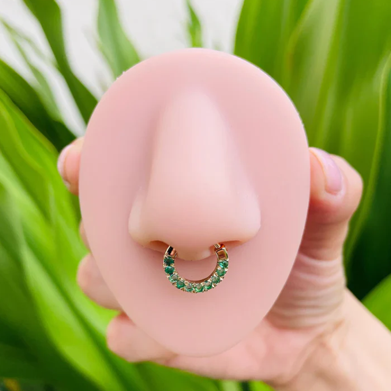 Green Emeralds Tragus Rook Septum Ring Jewelry Clicker Conch Daith Hoop 14k Solid Gold Seam Ring