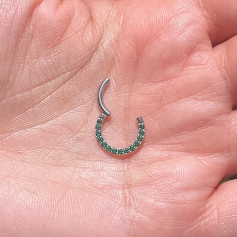 Green Sapphires Cartlige Rook Septum Ring Clicker Conch Daith Hoop Jewelry 14k Solid Gold