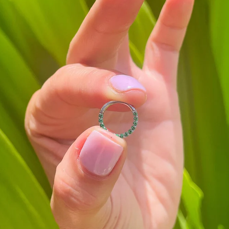 Green Sapphires Cartlige Rook Septum Ring Clicker Conch Daith Hoop Jewelry 14k Solid Gold