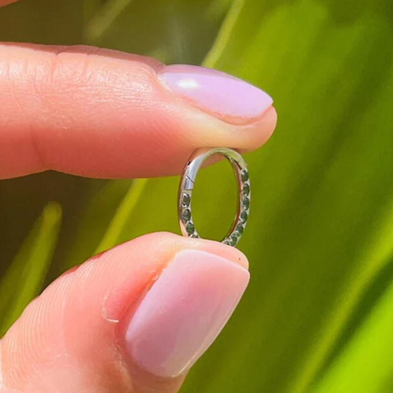 Green Sapphires Cartlige Rook Septum Ring Clicker Conch Daith Hoop Jewelry 14k Solid Gold