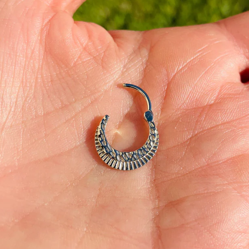 Hammered Helix and Septum Clicker Conch Daith Hoop With 14k Gold