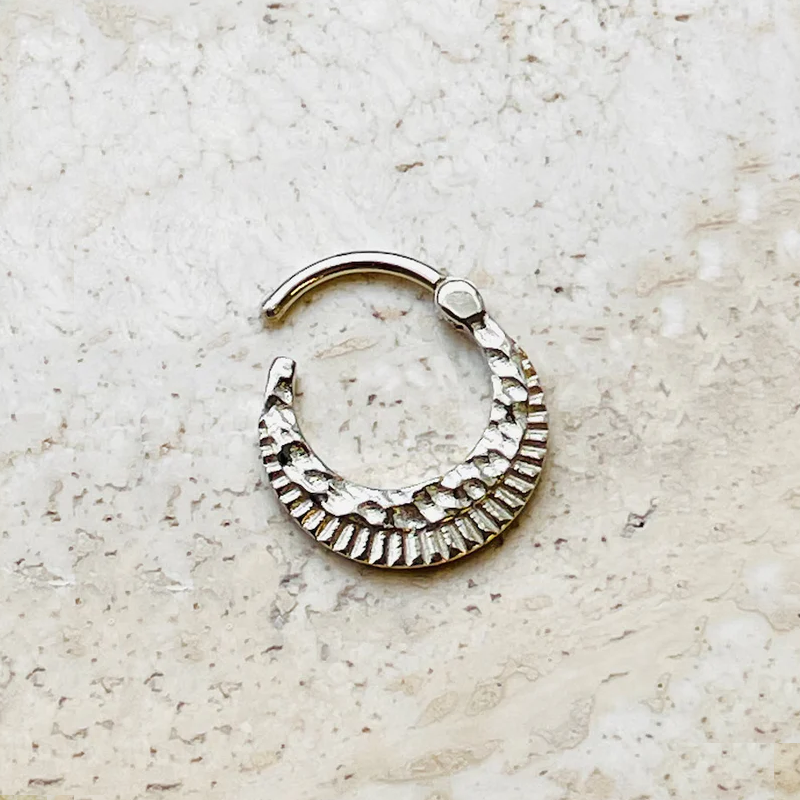 Hammered Helix and Septum Clicker Conch Daith Hoop With 14k Gold