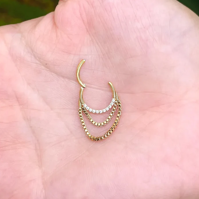 Helix Rook Earrings Double Open Stack Sleeper Earring Natural Diamonds Daith Cartilage Tragus Piercing Jewelry Septum 14k Gold