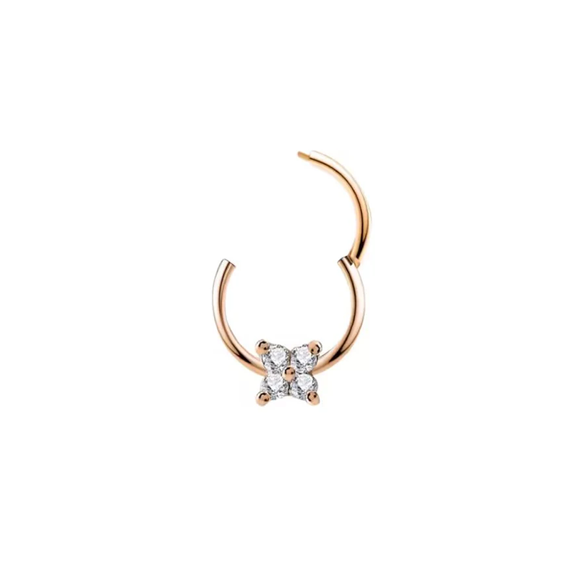 Hinged Hoop Ring Septum Clicker Daith Helix Conch Rook Hoop With 4 Natural Diamonds 14k Gold