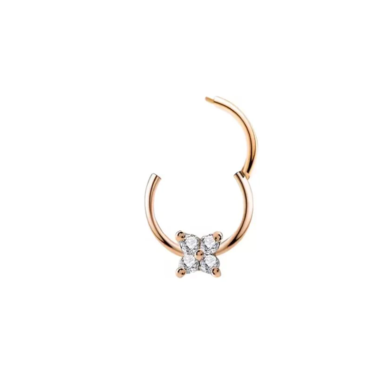 Hinged Hoop Ring Septum Clicker Daith Helix Conch Rook Hoop With 4 Natural Diamonds 14k Gold