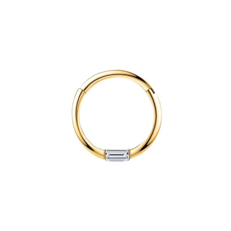 Hinged Nose Ring Septum Clicker Daith Helix Conch Rook Hoop With Natural Baguette 14k Gold