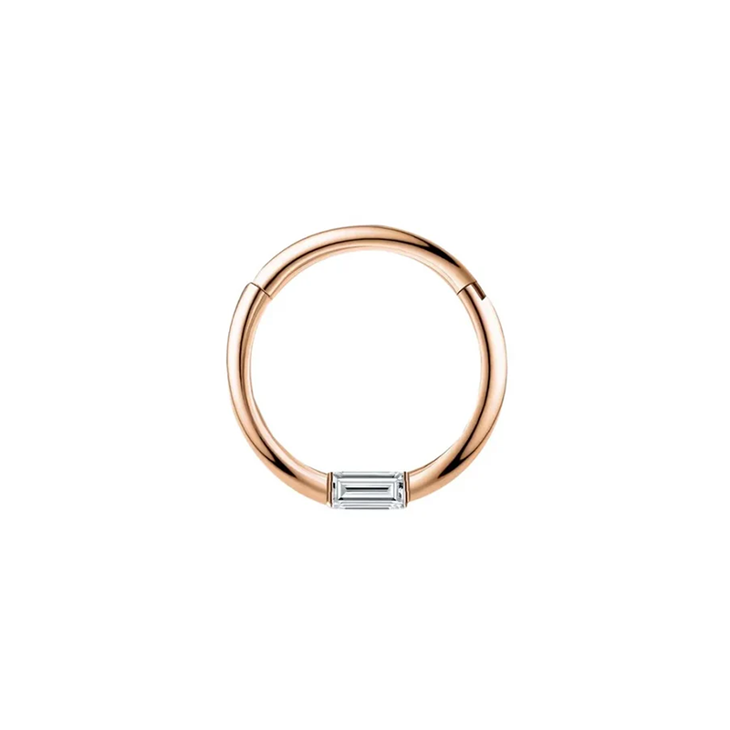 Hinged Nose Ring Septum Clicker Daith Helix Conch Rook Hoop With Natural Baguette 14k Gold
