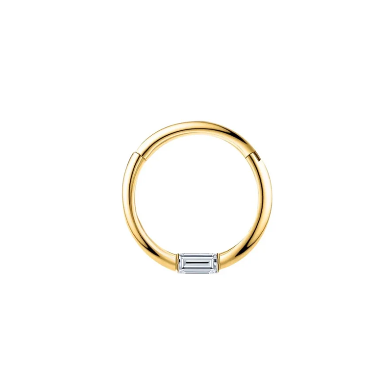 Hinged Nose Ring Septum Clicker Daith Helix Conch Rook Hoop With Natural Baguette 14k Gold