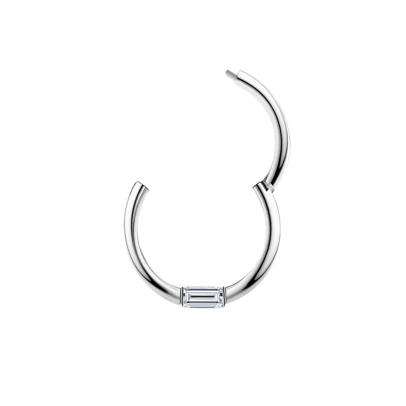 Hinged Nose Ring Septum Clicker Daith Helix Conch Rook Hoop With Natural Baguette 14k Gold