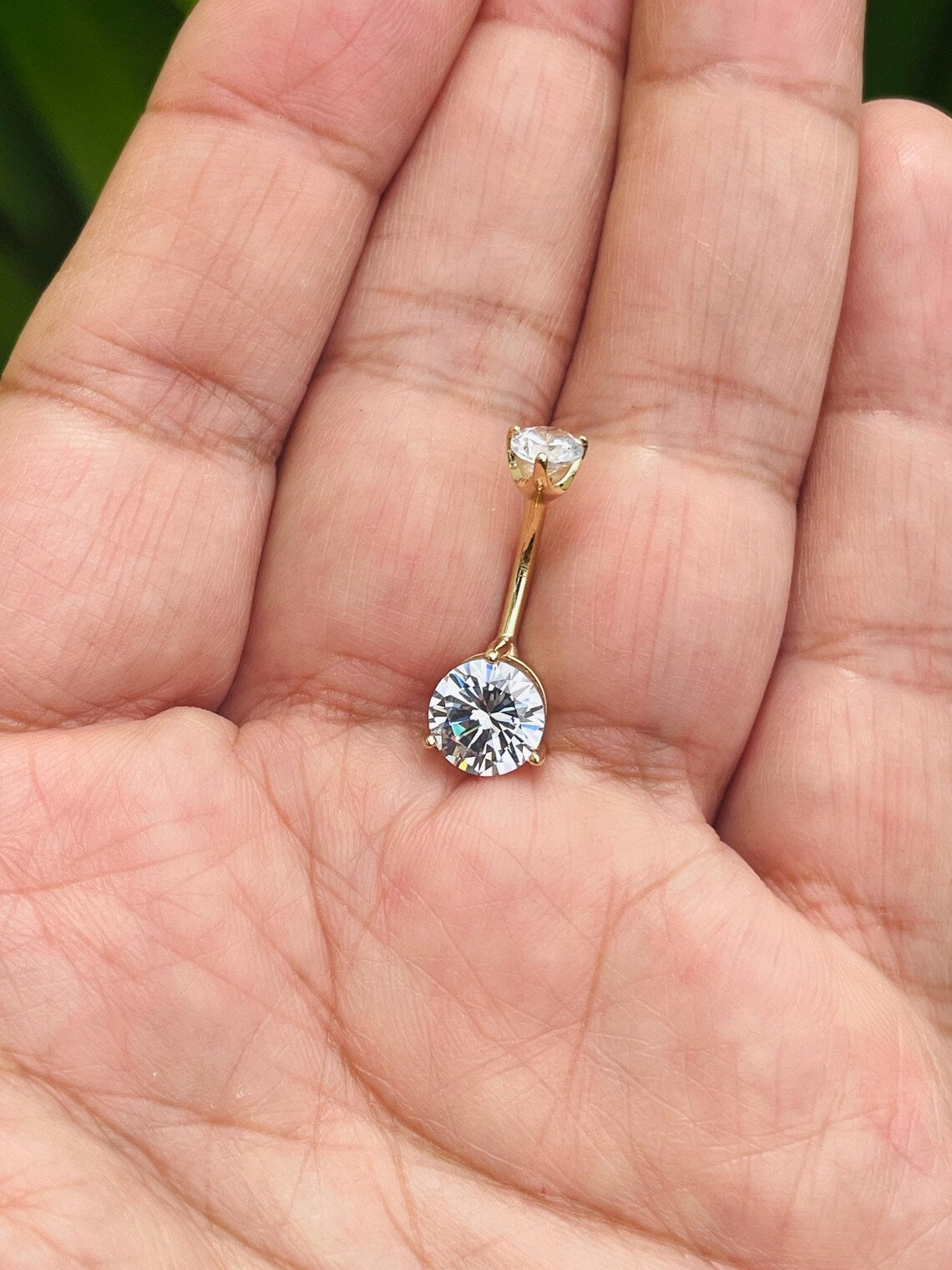 14k Gold Belly Button Ring Navel Ring 2 Round Certified Lab Created Diamonds Solid Gold Piercing Jewely