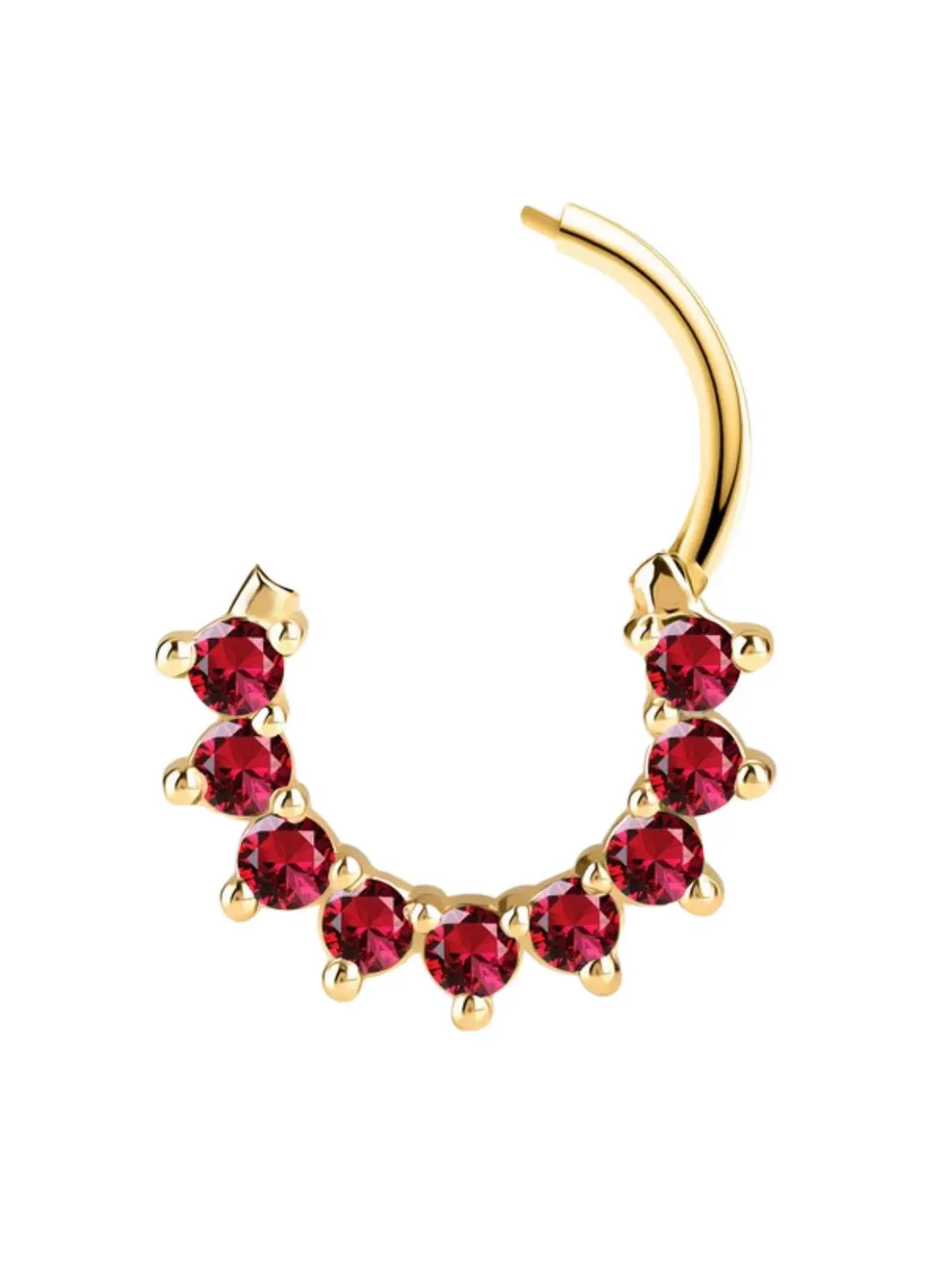 Red Rubbies Hinged Piercing Jewelry Hoop Septum Clicker Daith Helix Conch Rook Hoop 14k Solid Gold