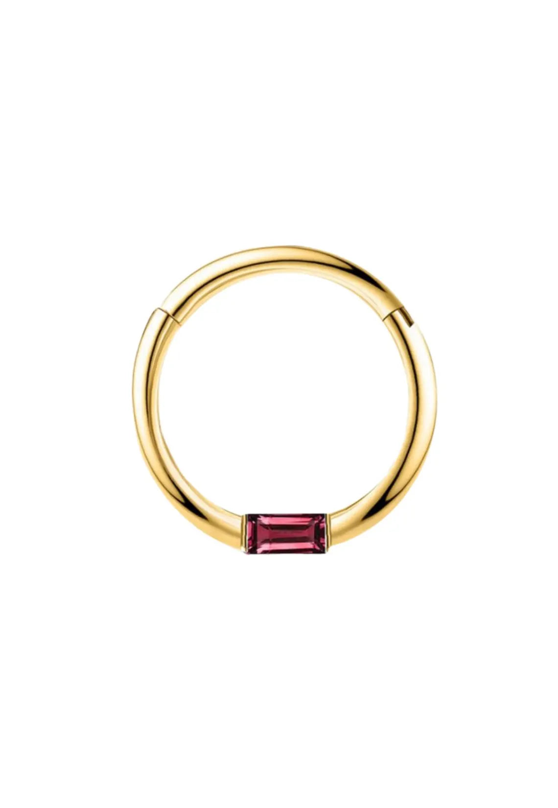 Red Ruby Baguette Septum Ring Clicker Daith Helix Conch Rook Hoop With Natural 14k Gold