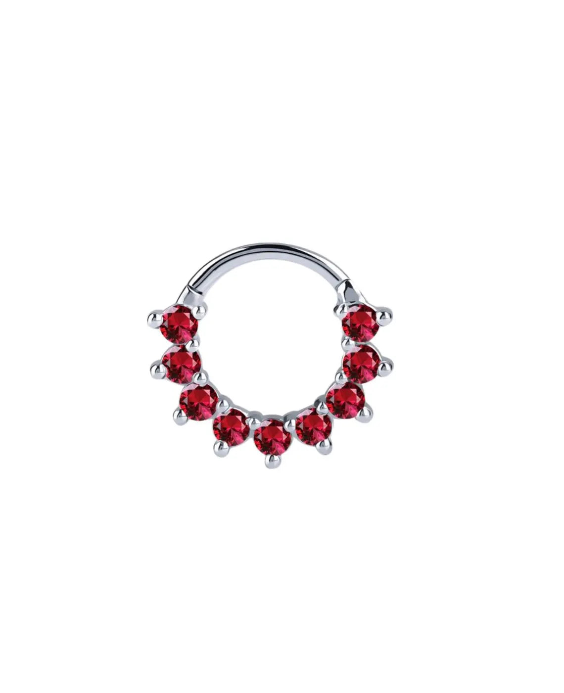 Red Rubbies Hinged Piercing Jewelry Hoop Septum Clicker Daith Helix Conch Rook Hoop 14k Solid Gold