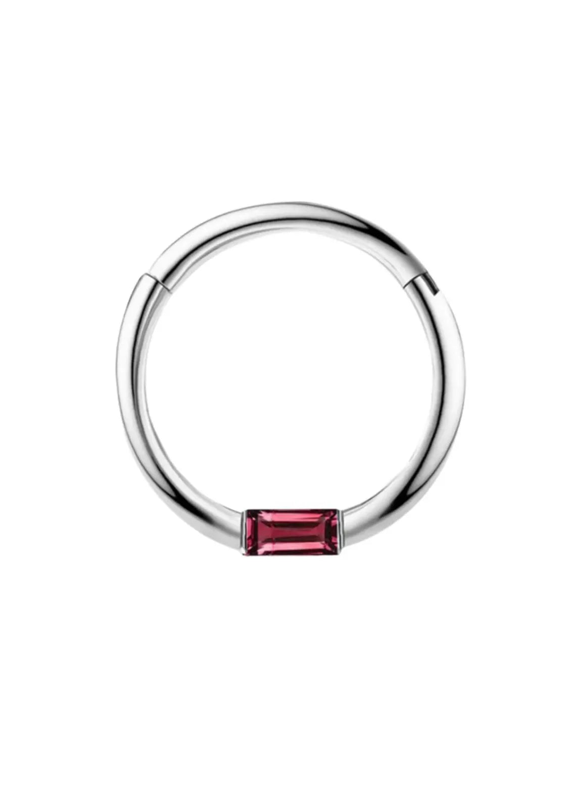 Red Ruby Baguette Septum Ring Clicker Daith Helix Conch Rook Hoop With Natural 14k Gold