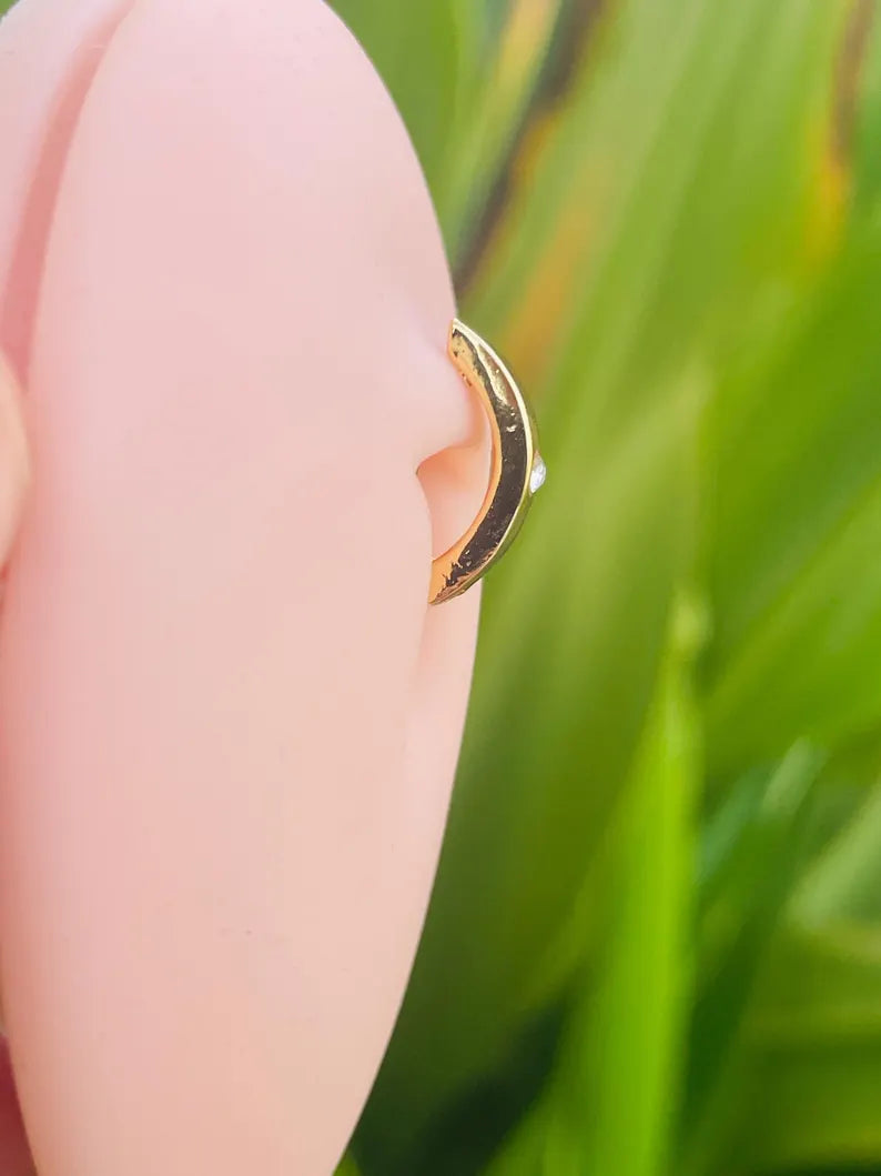 14k Gold Belly Button Ring Genuine Diamond Bezel Setting Clicker Solid Gold Piercing Jewelry