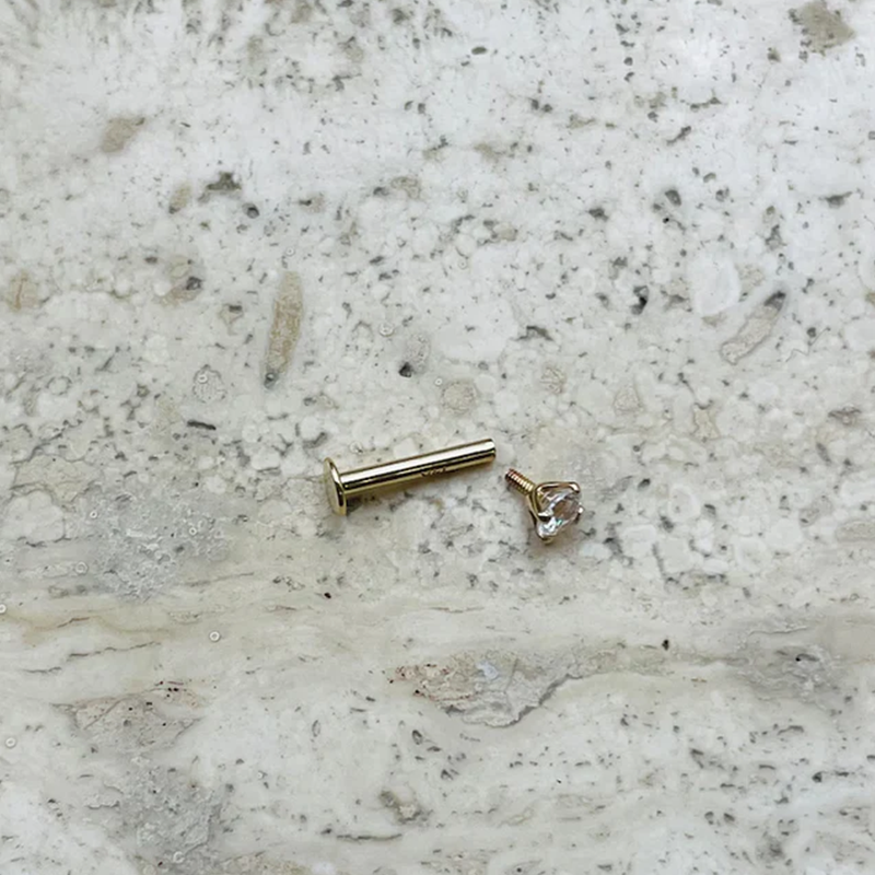 Internally Treaded Labret Monroe Conch 18g With 3.5mm Natural Diamond 14K Solid Gold