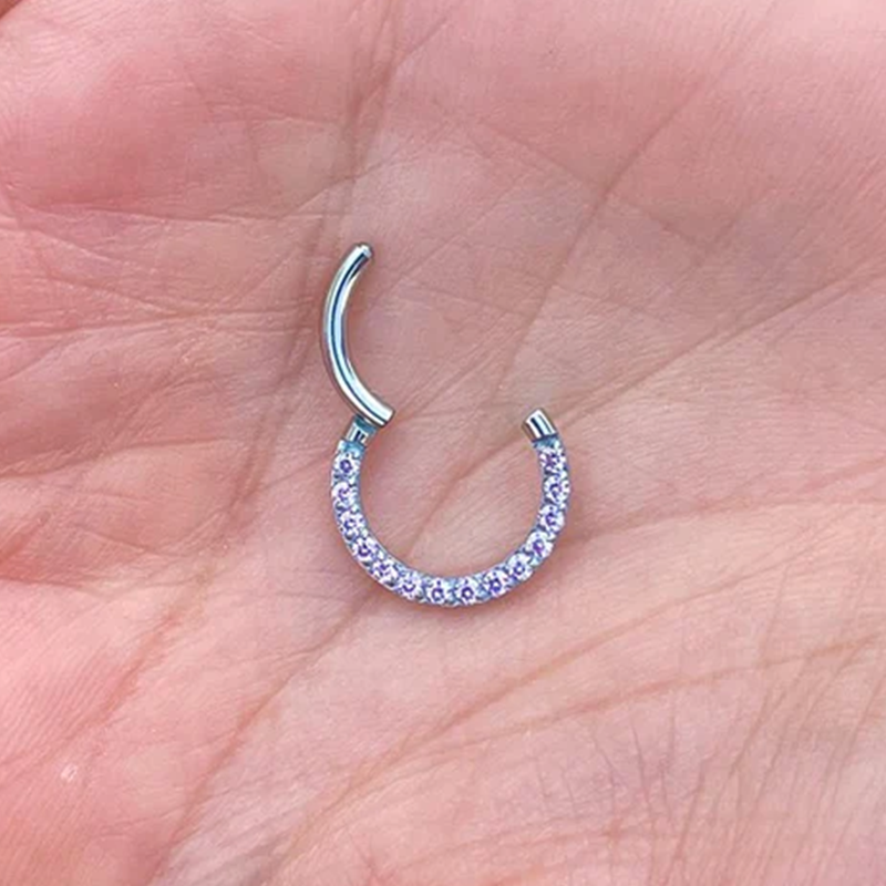 Lavender Sapphires Cartlige Rook Septum Ring Clicker Conch Daith Hoop Jewelry 14k Solid Gold Seam Ring