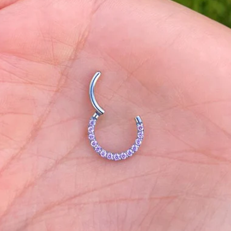 Lavender Sapphires Cartlige Rook Septum Ring Clicker Conch Daith Hoop Jewelry 14k Solid Gold Seam Ring