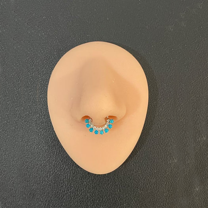 Natural Diamonds and turquoise Hinged Nose Jewelry Septum Ear Clicker Hoop 14k Solid Gold