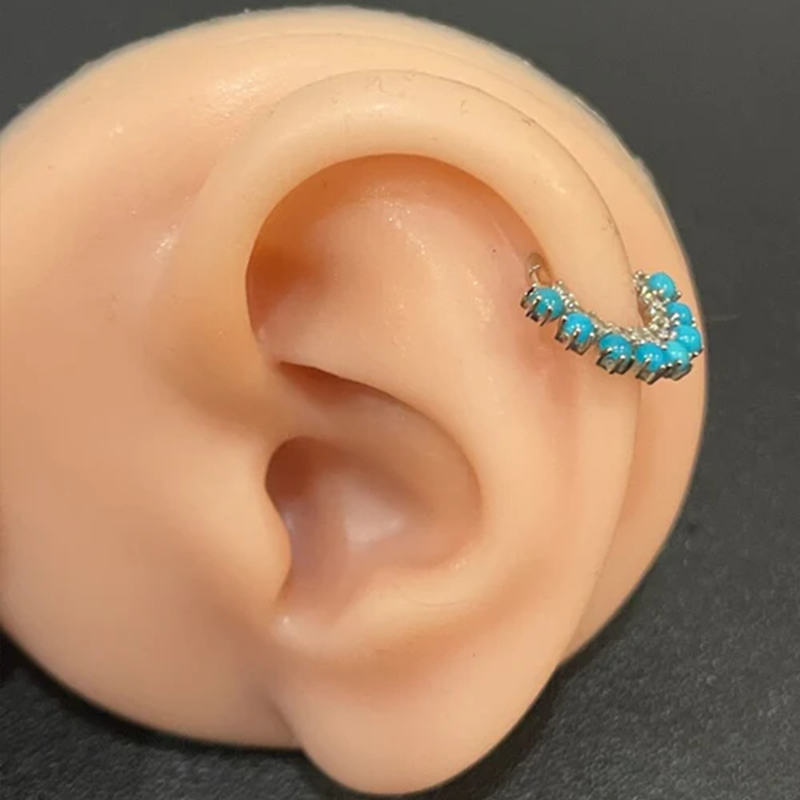 Natural Diamonds and turquoise Hinged Nose Jewelry Septum Ear Clicker Hoop 14k Solid Gold