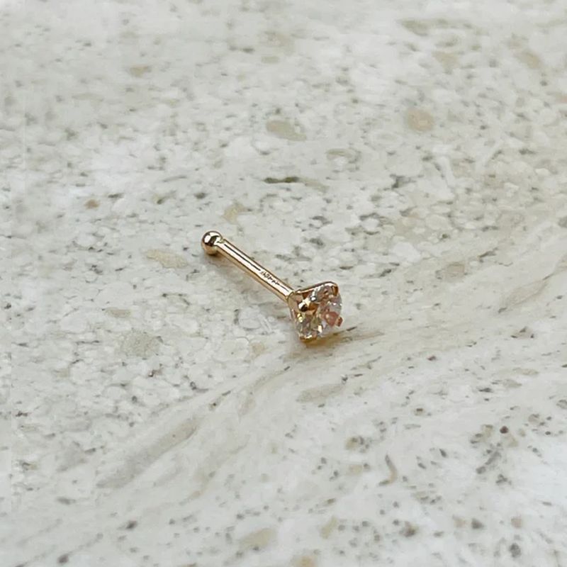 Nose Stud 20g 2mm-3mm With Round Natural Diamond 14K Solid Rose Gold