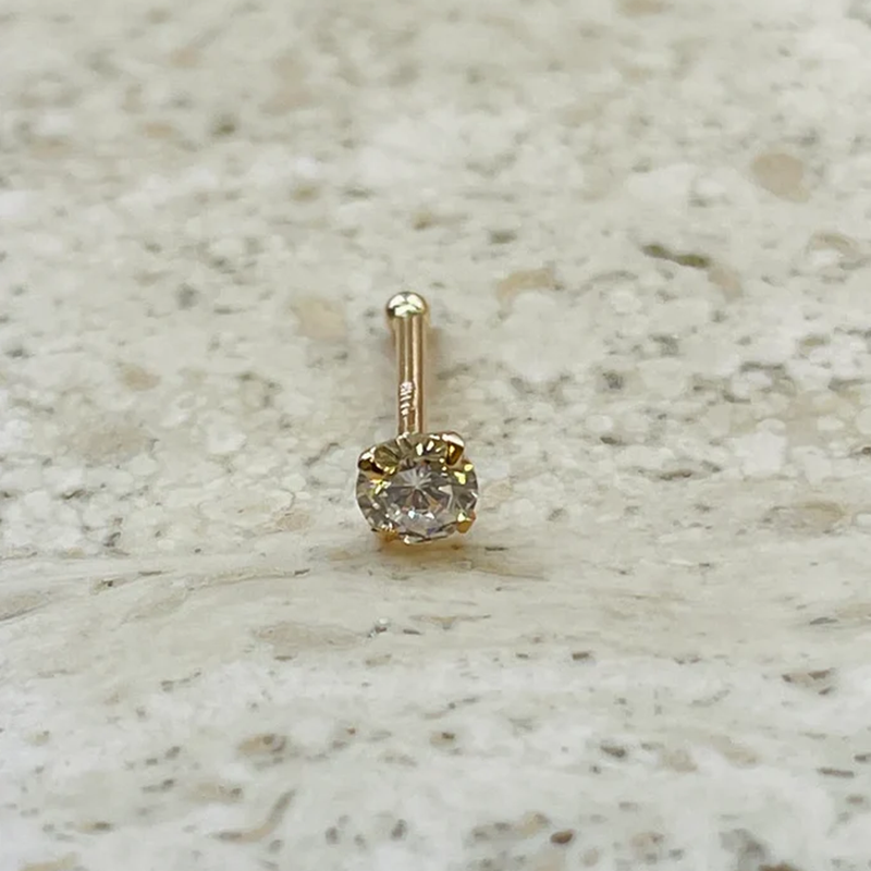 Nose Stud 20g 2mm-3mm With Round Natural Diamond 14K Solid Rose Gold