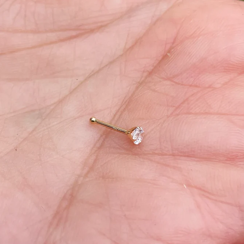 Nose Stud 20g 2mm-3mm With Round Natural Diamond 14K Solid Rose Gold