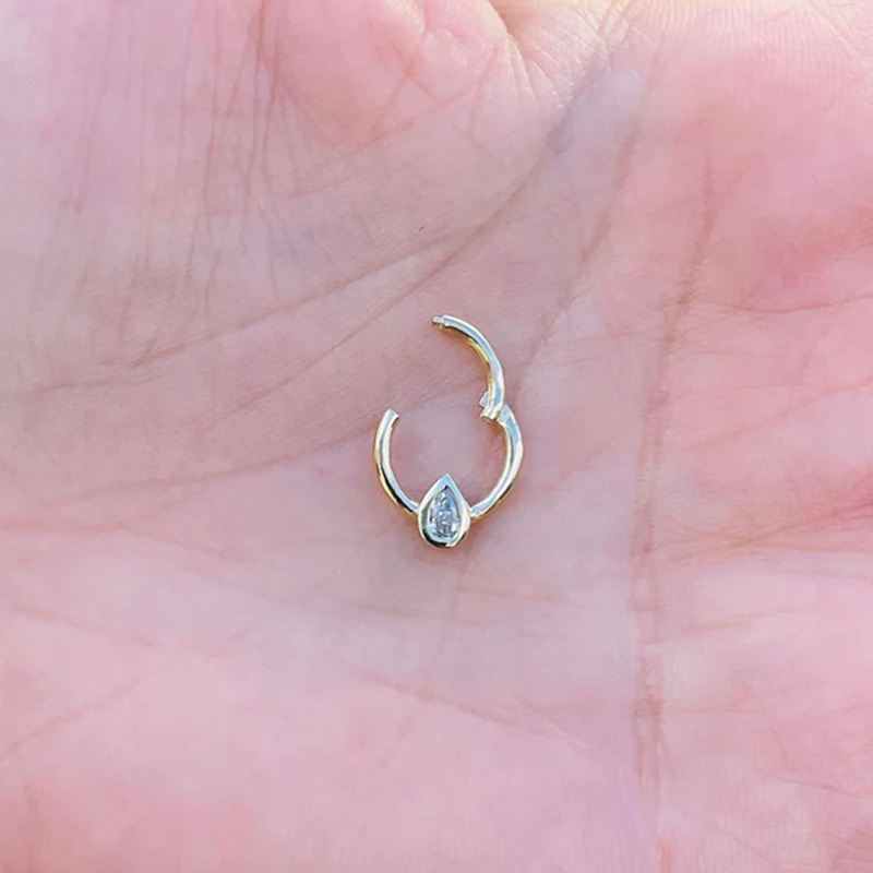 Pear Shape Genuine Diamond Hinged Nose Ring Septum Clicker Daith Helix Conch Rook Jewelry 14k Gold