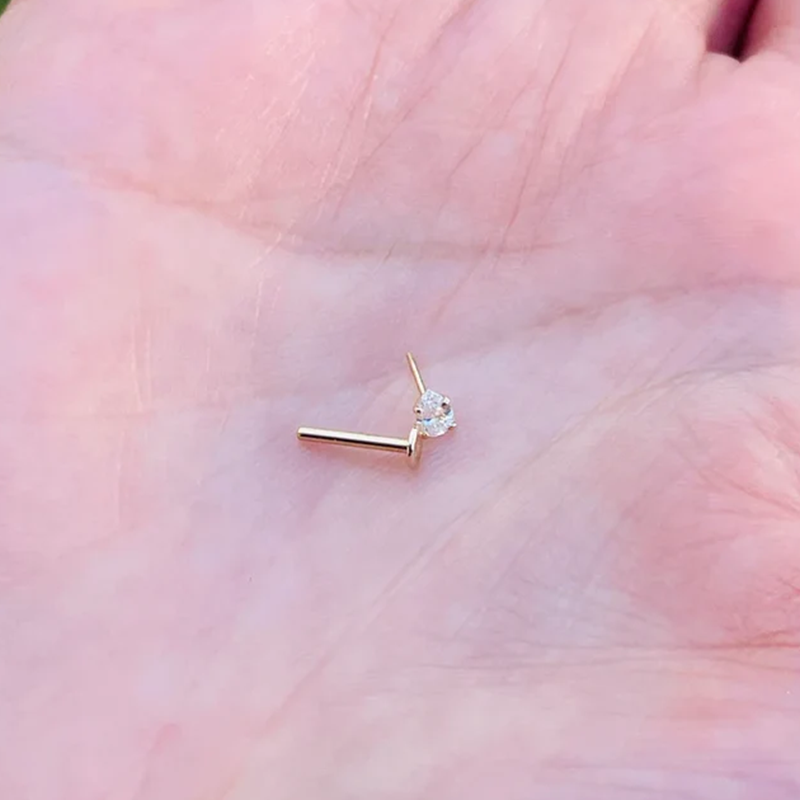 Pear Shape Push In Labret Rook Helix Stud 16G Or 18G Natural Diamond 14K Yellow Gold